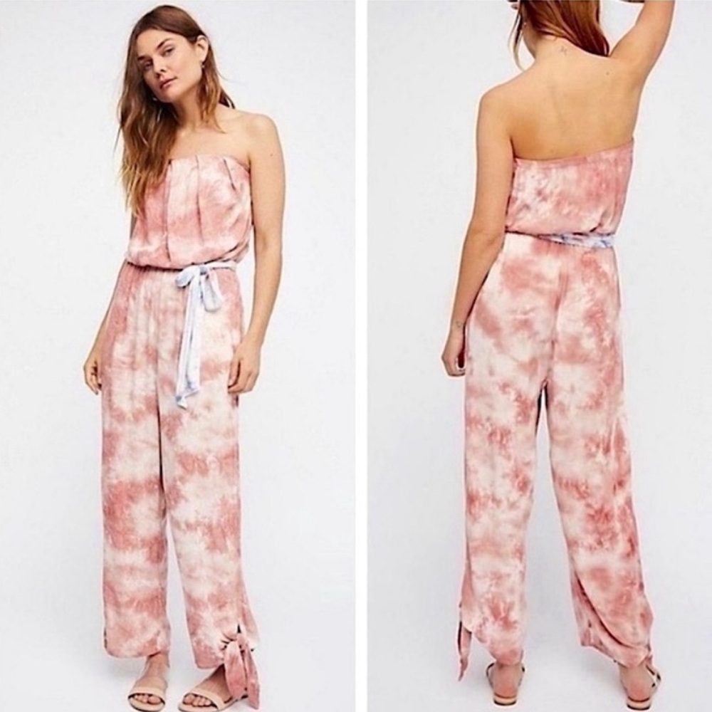 LIKE NEW Free People Just Float Tie Dye Strapless Jumpsuit size Medium